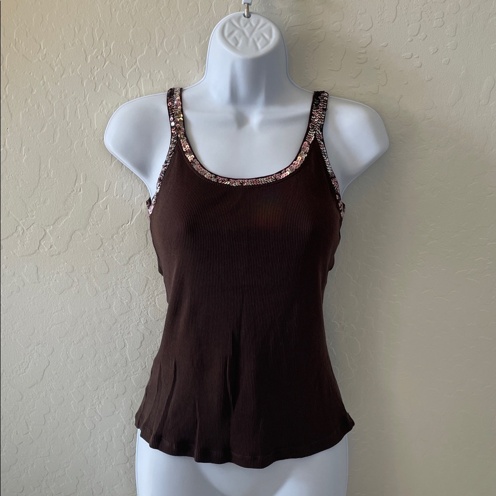 BCBGMaxAzria Brown Camisole with Sequin Trim